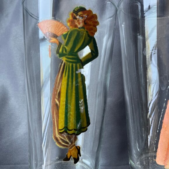 Vtg Pin Up Girl Peek A Boo Drinking Glasses Set of 4 Risque Novelty Collectible - Picture 11 of 11